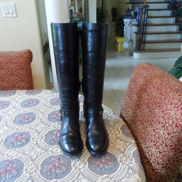 Burberry Black Calf Leather Knee High Riding Boots Size 38 - Picture 1 of 16